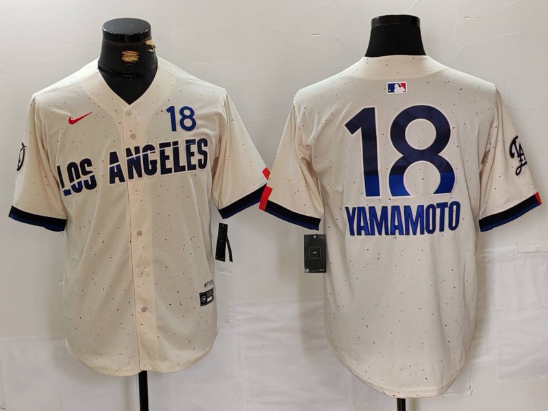 Men's Los Angeles Dodgers Yoshinobu Yamamoto #18 Cream 2024 City Connect Limited Jersey